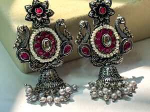 Ruby Peacock Pearl Jhumka Earrings