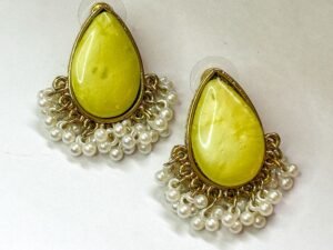 Lime Glow Pearl Drop Earrings