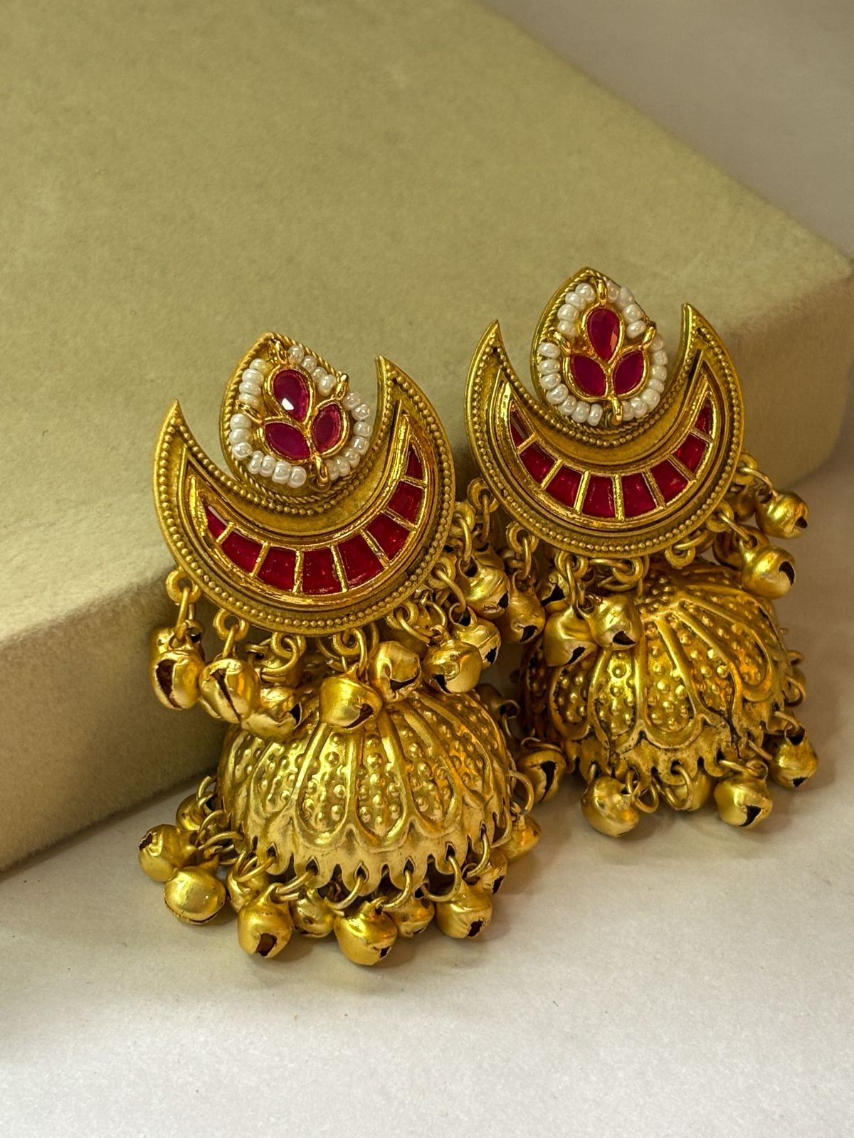 Kashmir Noor Pink Jhumka Earrings - Image 3