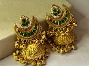Kashmir Noor Green Jhumka Earrings