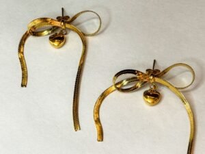 Golden Bow Heart Drop Earrings