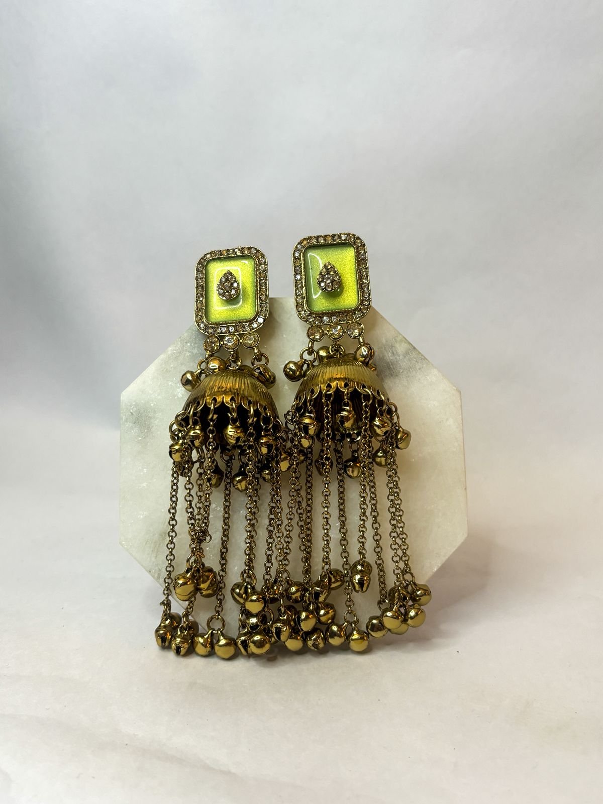 Noor Green Kashmiri Tassel Jhumka Earrings