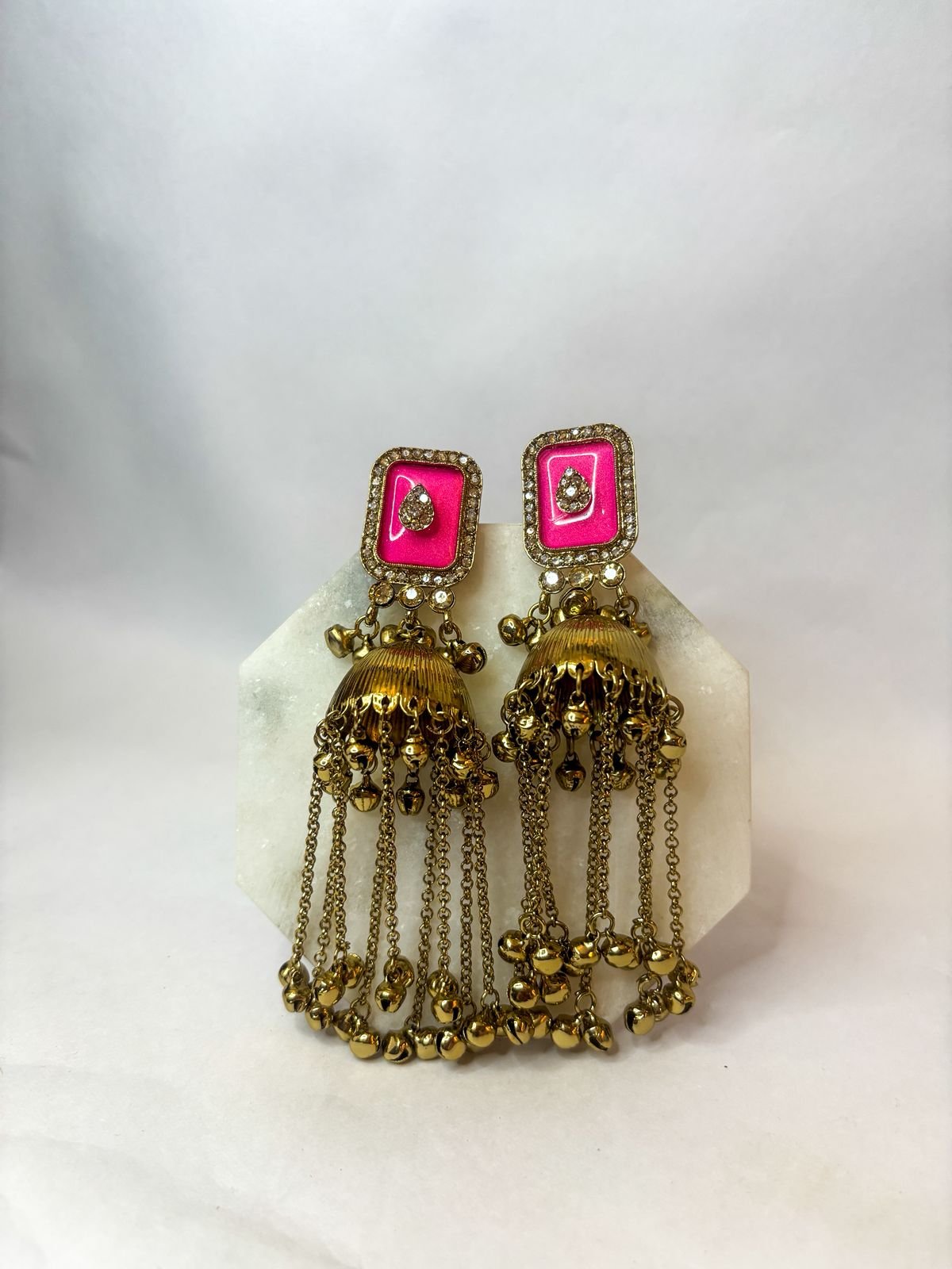 Noor Pink Kashmiri Tassel Jhumka Earrings