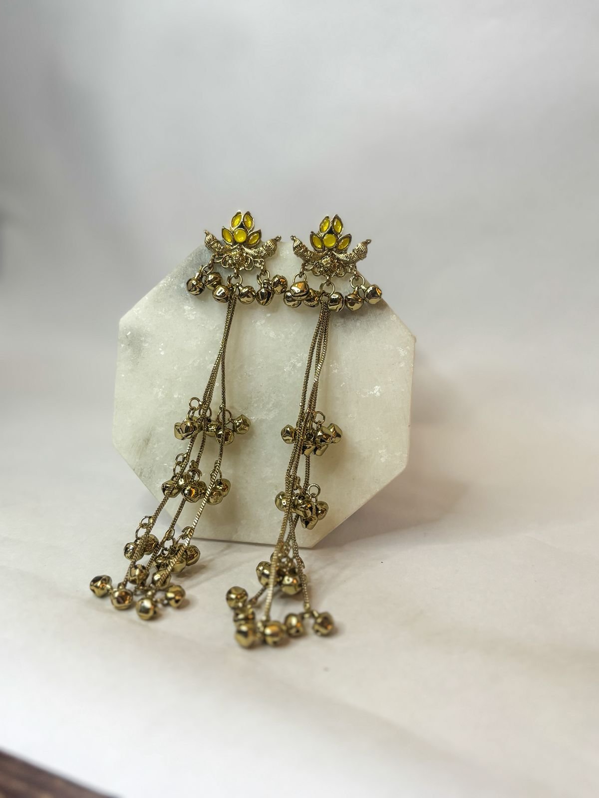 Noor Yellow Kashmiri Ghungroo Tassel Earrings - Image 4