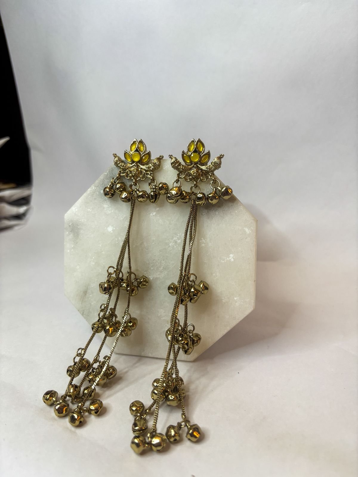 Noor Yellow Kashmiri Ghungroo Tassel Earrings - Image 2