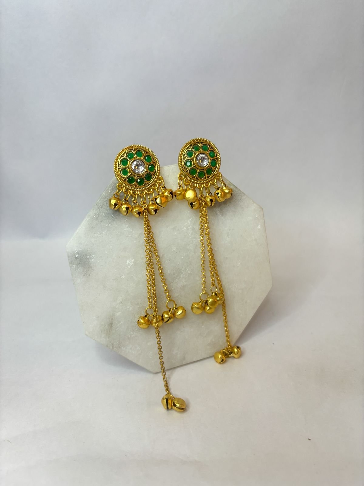 Zeenat Green Kashmiri Tassel Earrings by RosyBling.
