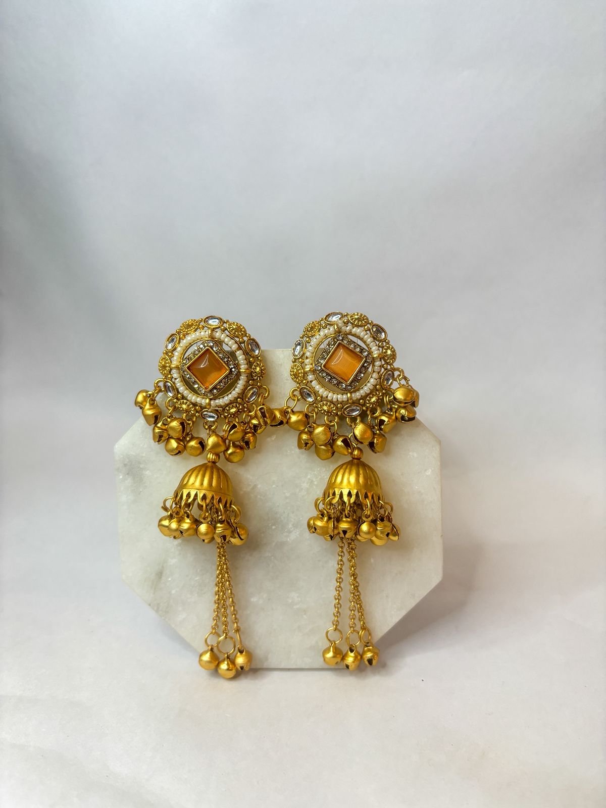Noor orange Kashmiri Jhumka Earrings