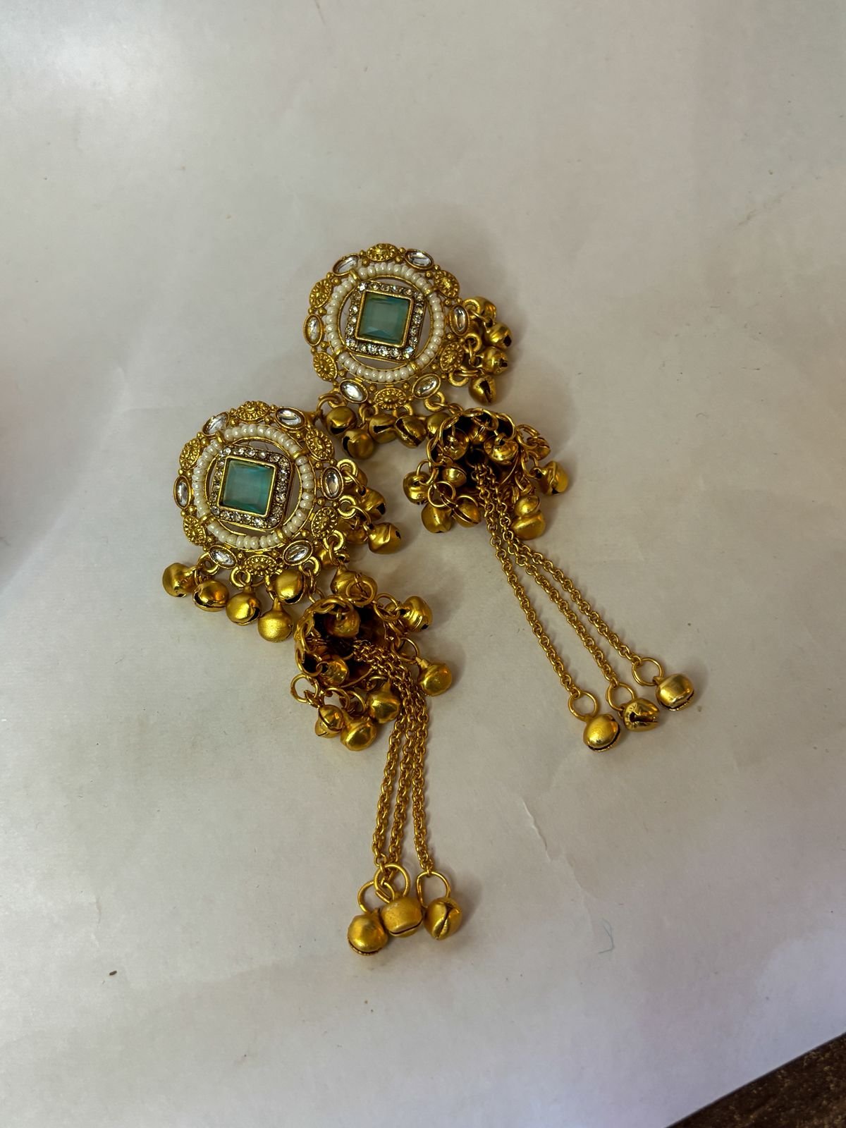 Noor Sea Green Kashmiri Jhumka Earrings - Image 4
