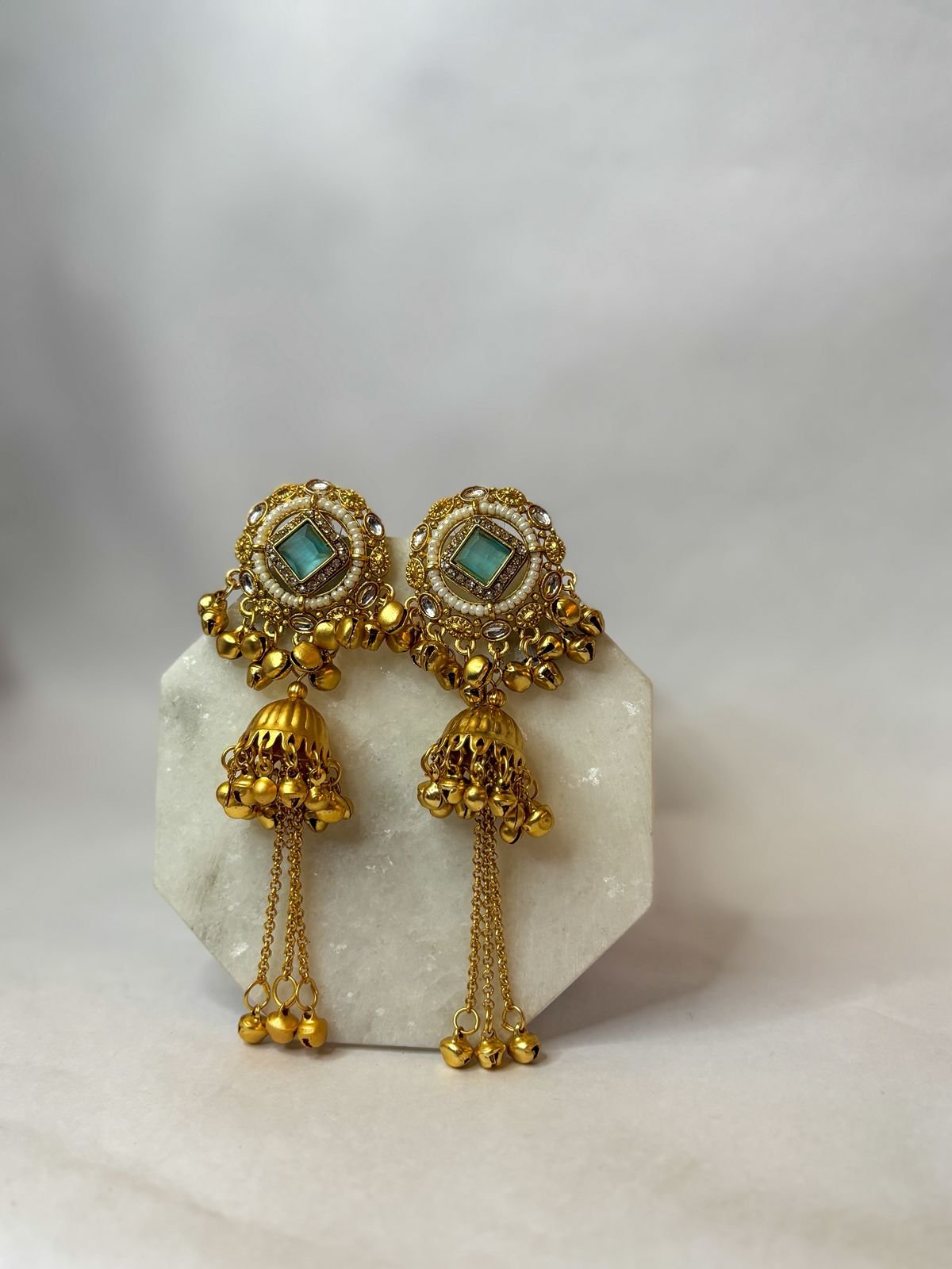 Noor Sea Blue Kashmiri Jhumka Earrings - Image 4