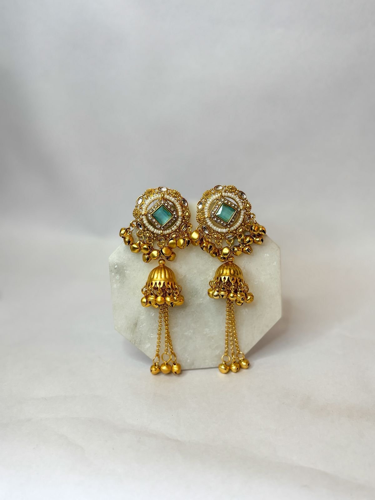 Noor Sea Blue Kashmiri Jhumka Earrings - Image 2