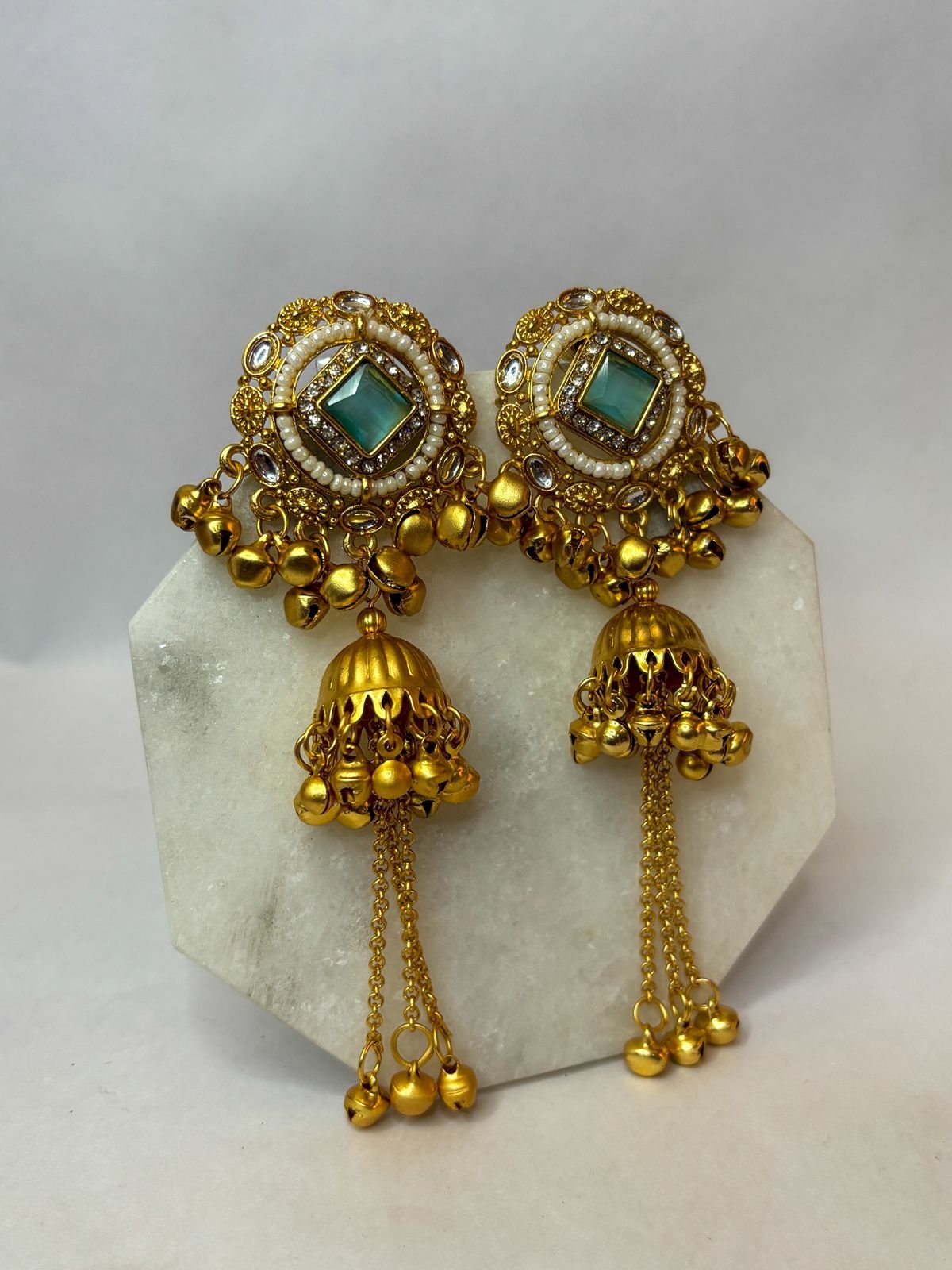Noor Sea Blue Kashmiri Jhumka Earrings - Image 5