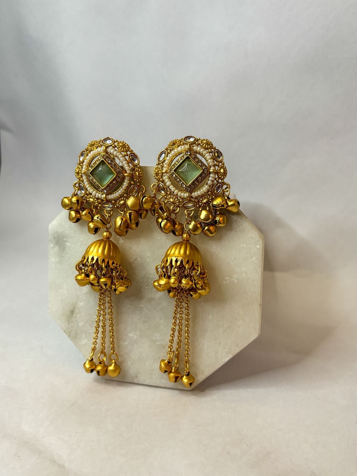 Noor Sea Green Kashmiri Jhumka Earrings - Image 2