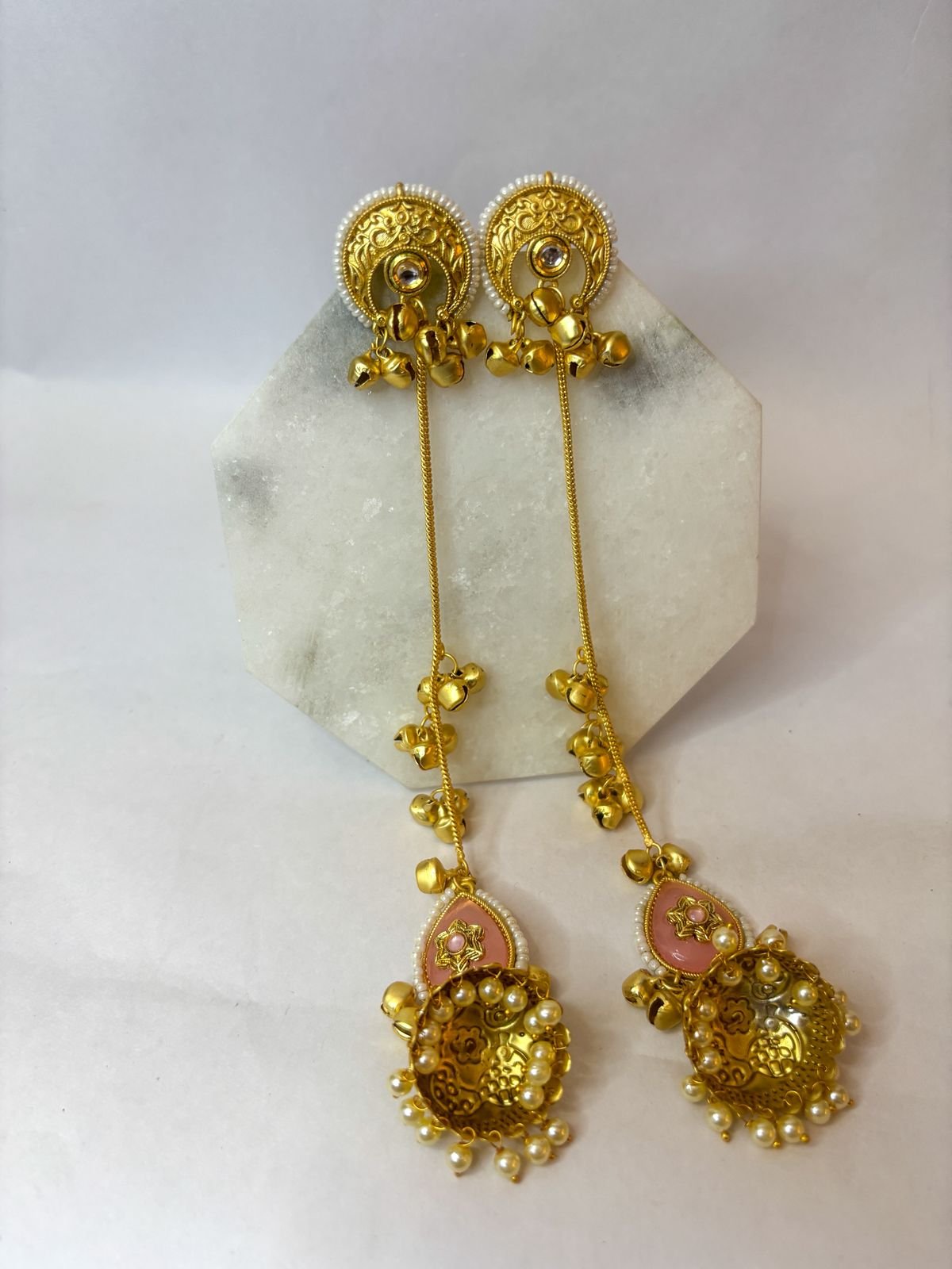 Gulbahar Pink Kashmiri Long Jhumka Earrings