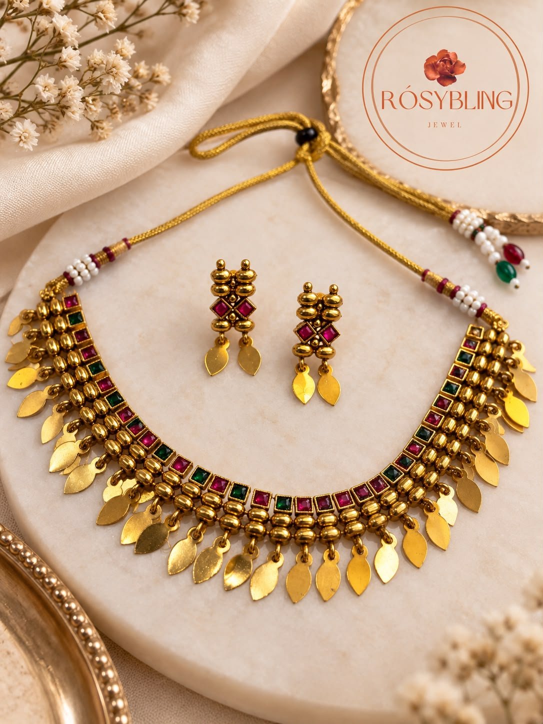 Rajwada Ruby Green Necklace Set