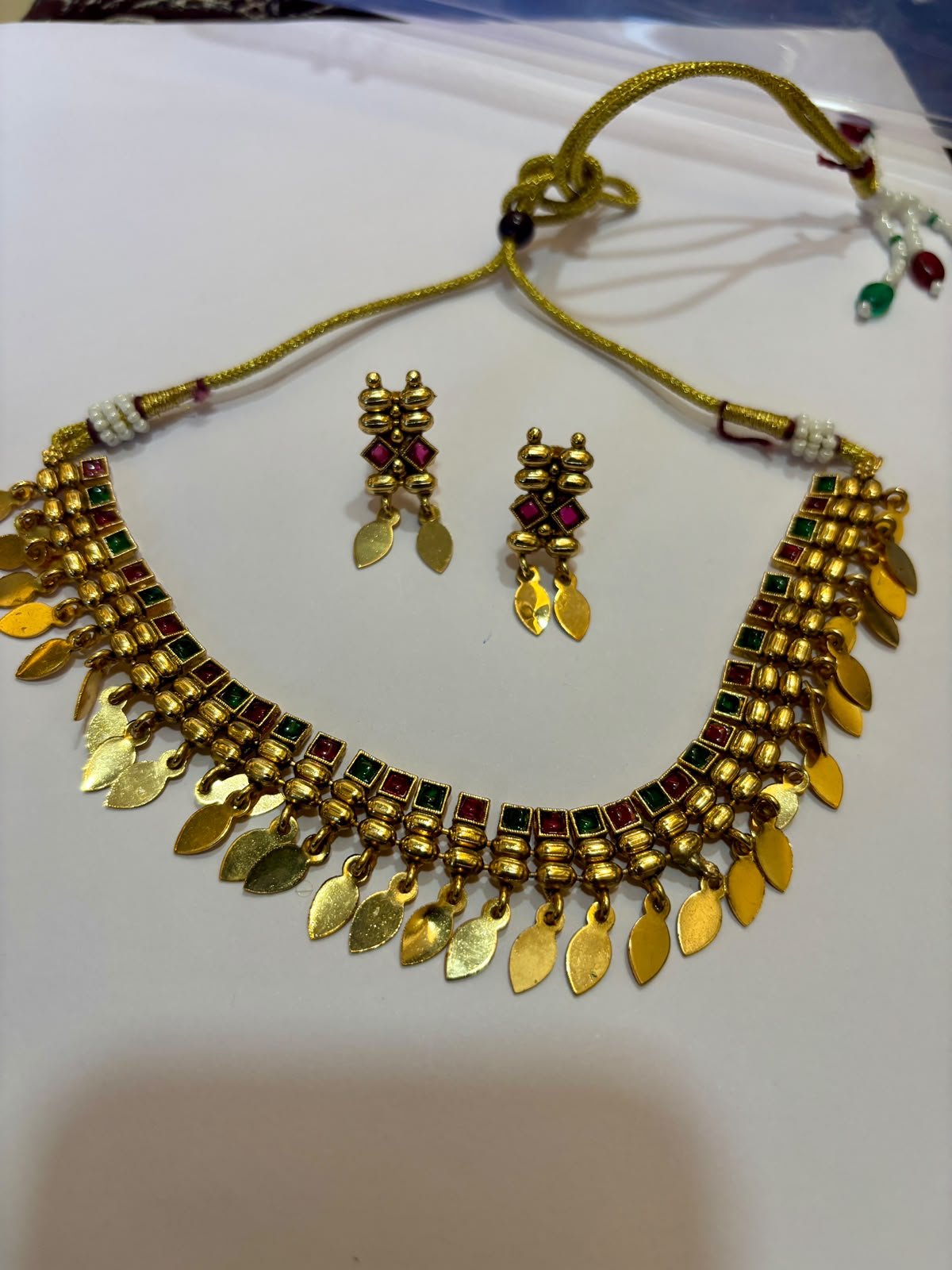 Rajwada Ruby Green Necklace Set - Image 2
